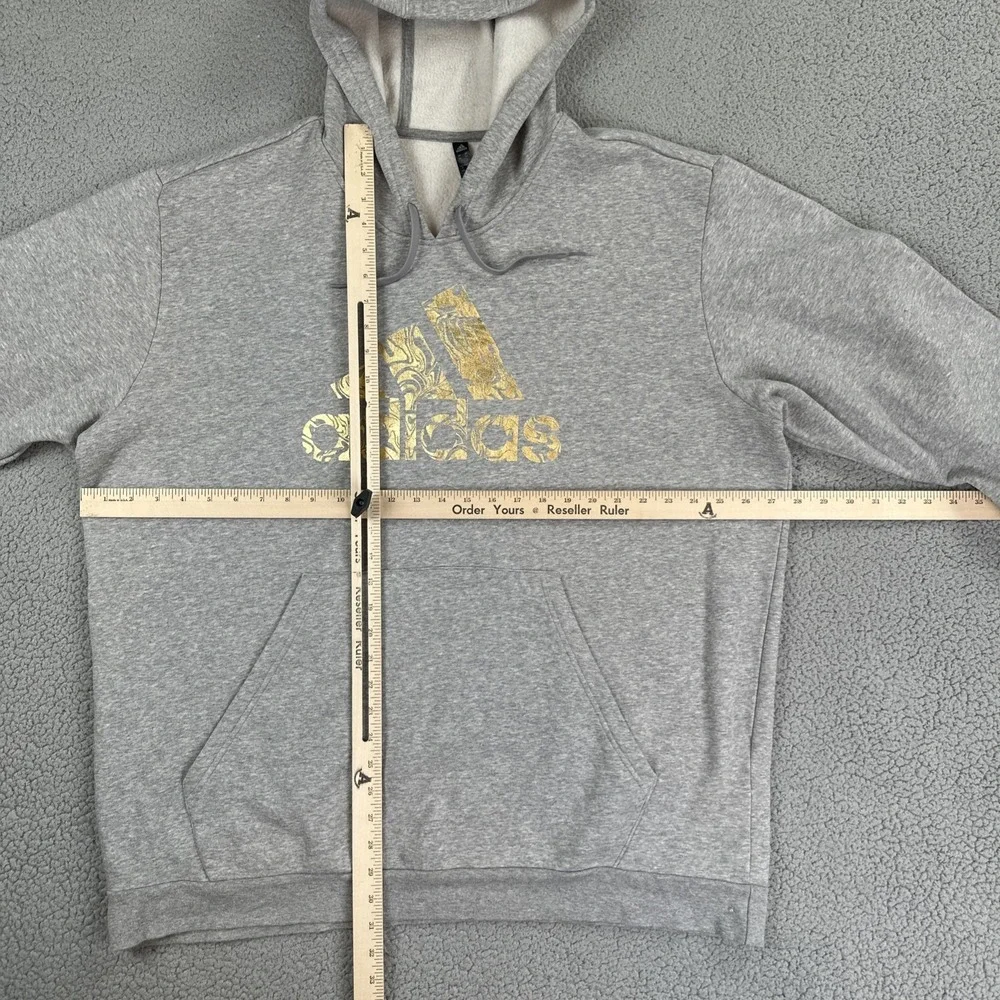 Adidas Liquid Gold Foil Badge of Sport Hoodie Men 2XL Heather Grey Pullover Logo